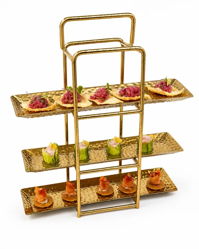 Butler-passed bites: tuna tartare, cured fish and salmon rosettes