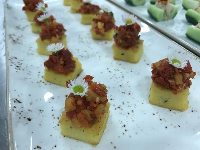 Polenta bites with tomato tartare