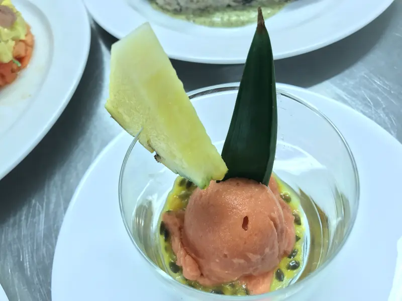 Passion fruit sorbet with pineapple