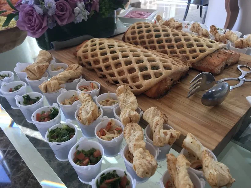 Salmon baked in lattice puff pastry with puff pastry twists